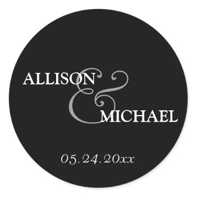 Black white custom ampersand wedding favor label round stickers