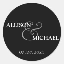 Black white custom ampersand wedding favor label round stickers