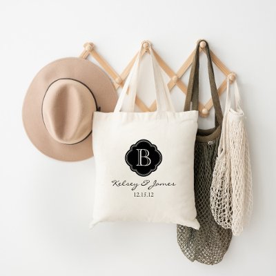Black & White Custom Monogram Wedding Favor Tote Tote Bags