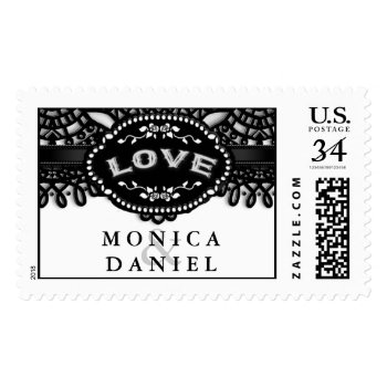 Black & White Custom Names Love Postage by juliea2010 at Zazzle