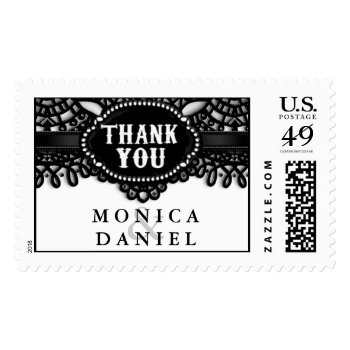 Black & White Custom Names Thank You Postage by juliea2010 at Zazzle
