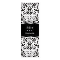 Black & White Damask Bookmark w/ Platinum Heart. Business Card Templates