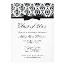Black White Damask Bow Graduation Announcement invitations