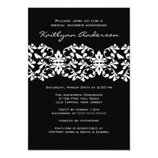 Black & White Damask Bridal Shower Invitation 5" X 7" Invitation Card