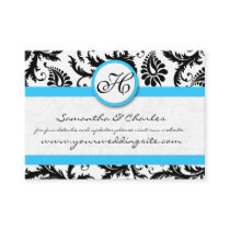 Black & White Damask Bright Aqua Trim No Dots Business Card Templates