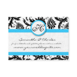 Black &amp; White Damask Bright Aqua Trim No Dots Business Card Templates
