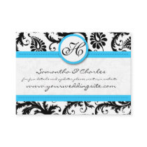 Black & White Damask Bright Aqua Trim with Dots Business Card Templates