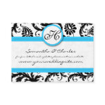 Black &amp; White Damask Bright Aqua Trim with Dots Business Card Templates