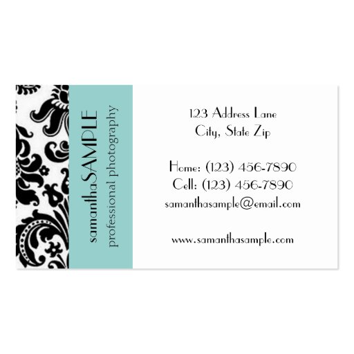 Black & White Damask Business Card Template (front side)