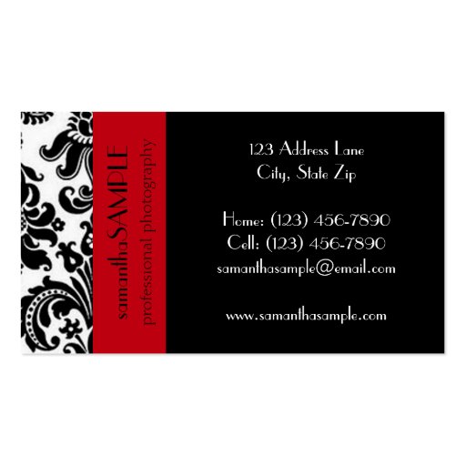 Black & White Damask Business Card Templates (front side)