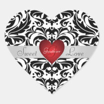 Black & White Damask Candy Buffet Heart Sticker