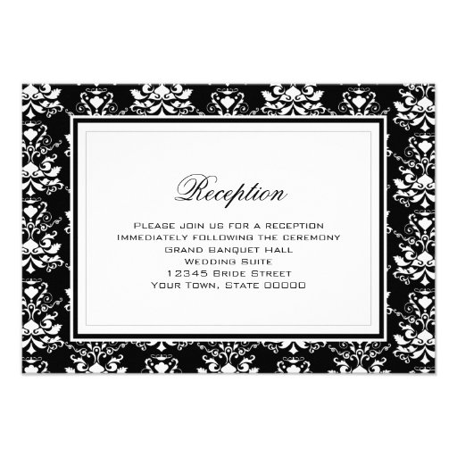 Black & White Damask Elegant Reception Card