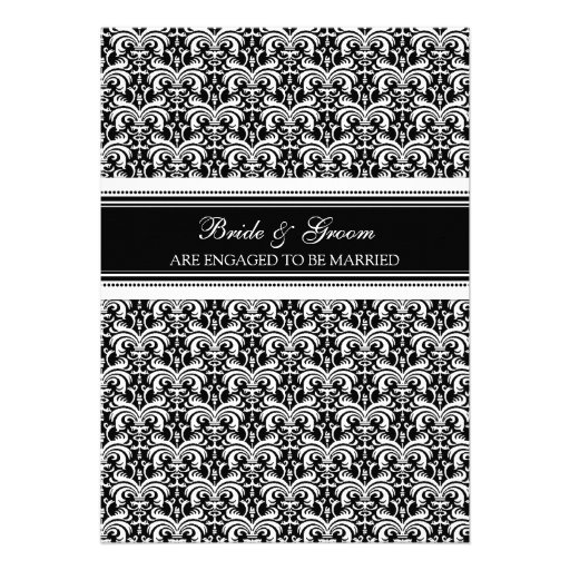 Black White Damask Engagement Party Invitations