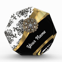 Black & white damask, faux jewel awards