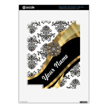 Black & white damask, faux jewel iPad 3 decals