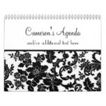 Black & White Damask Floral Wall Calendar