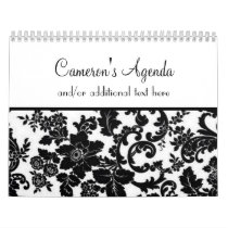 Black & White Damask Floral Wall Calendar