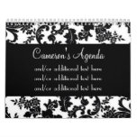 Black &amp; White Damask Floral Calendars