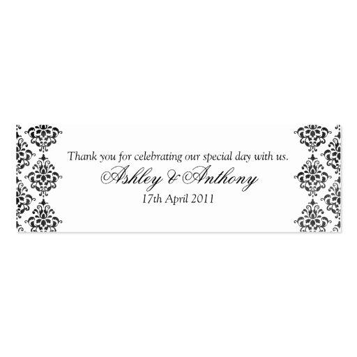 Black White Damask Floral Wedding Favour Tags Business Cards