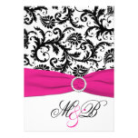 Black, White Damask Fuchsia PRINTED Ribbon Custom Announcements