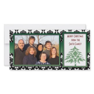Black & White Damask Green Damask Tree Photo Cards photocard