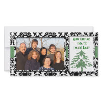 Black & White Damask GreenTree Merry Christmas photo cards