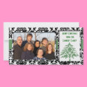Black & White Damask GreenTree Merry Christmas photo cards by samack Black & White Damask GreenTree Merry Christmas photo cards