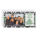 Black & White Damask GreenTree Merry Christmas photo cards