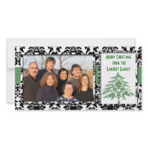 Black & White Damask GreenTree Merry Christmas photo cards by samack Black & White Damask GreenTree Merry Christmas photo cards