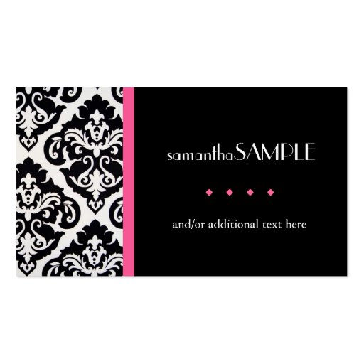 Black & White Damask, Hot Pink Business Cards (front side)