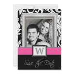 Black White Damask Hot Pink Wedding Save the Dates Announcement