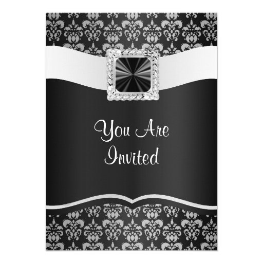 Black & white damask invite