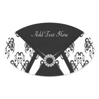 Black White Damask Jewel Envelope Seal Label sticker