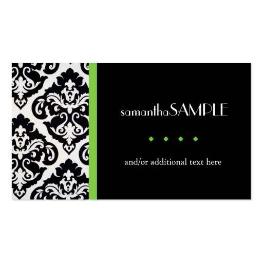 Black & White Damask, Key Lime Business Cards (front side)