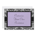 Black & White Damask, Lavender Personalized Announcements