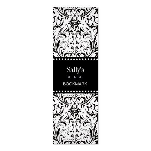 Black & White Damask Mini Bookmark Business Card Templates (front side)