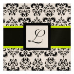 BLACK WHITE DAMASK MONOGRAM Champagne Metallic Personalized Invite