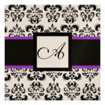BLACK WHITE DAMASK MONOGRAM Champagne Metallic Custom Announcements