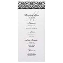 Black & White Damask Monogram Reception Menu Custom Rack Card