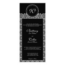 Black & White Damask  Monogram Wedding Invitation