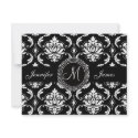 Black White Damask Monogram Yellow Save the Date invitation