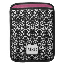 Black white damask pattern 3 letter monogram ipad sleeves