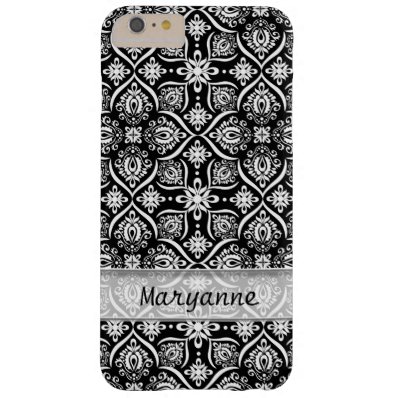 Black White Damask Pattern Personalized Name Barely There iPhone 6 Plus Case
