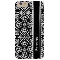 Black White Damask Pattern Personalized Name Barely There iPhone 6 Plus Case