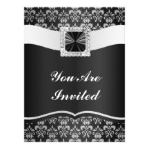 Black & white damask personalized invitation