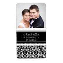 Black White Damask Photo Wedding Labels