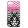 Black & White Damask / Pink Stipes Rhinestone Case iPhone 5 Case