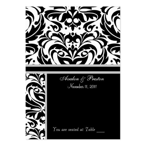 Black & White Damask  Placecard Business Card (front side)