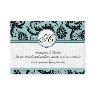 Black White Damask Pool Blue Trim Wedding Website profilecard