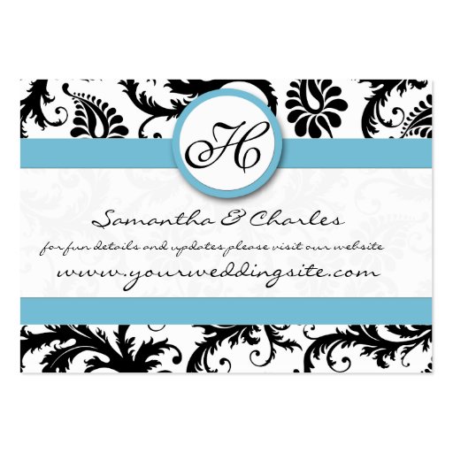 Black White Damask Pool Blue Trim Wedding Website Business Card Templates (front side)